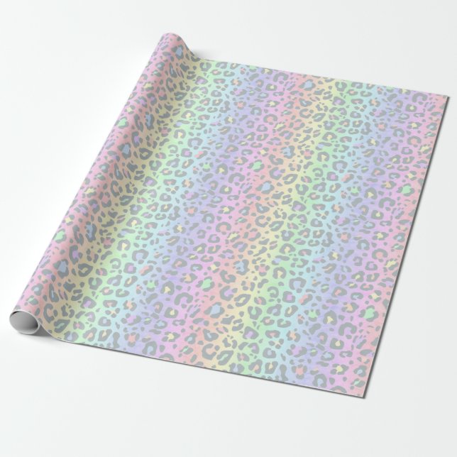 Pastel Rainbow Leopard Skriv ut Presentpapper (Utrullad)