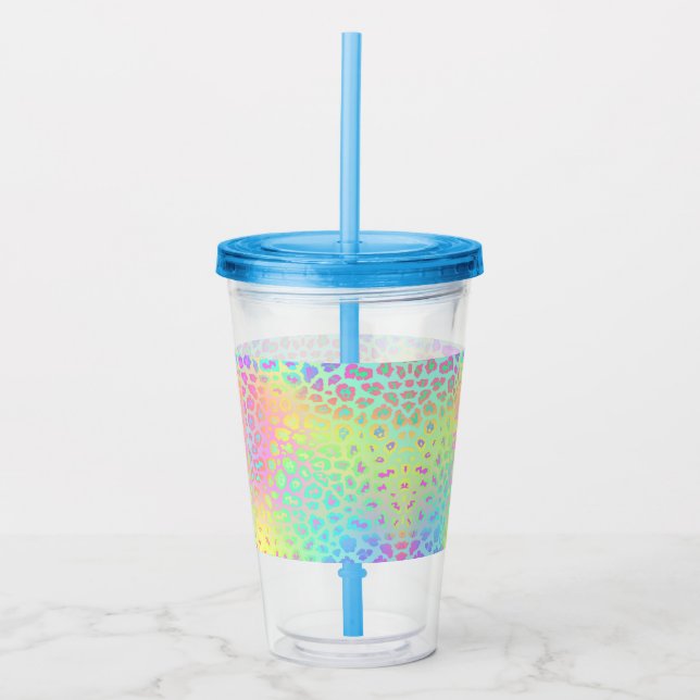 Pastel Rainbow Leopard Skriv ut Take Away Mugg (Framsida)
