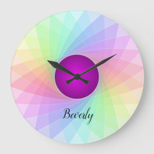 Pastel Rainbow Lila Twirl Namn Customized Stor Klocka