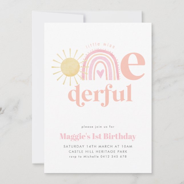 Pastel Rainbow Little Miss ONEderful 1st Birthday Inbjudningar (Framsida)