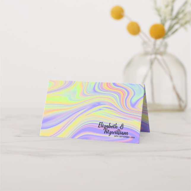 Pastel Rainbow Marbling Place eller Escort Card Placeringskort (Framsida)