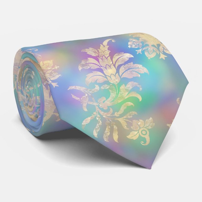 Pastel Rainbow med Guld Flourish Neck Tie Slips (Rullad)