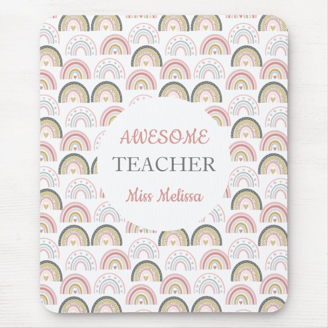 Pastel Rainbow med Heart Mönster Fantastisk Lärare Musmatta (Framsidan)