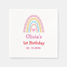 Pastel Rainbow med hjärtan Första födelsedagsfeste Pappersservett