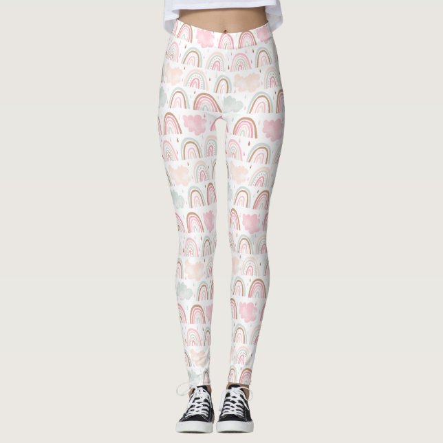 Pastel Rainbow Mönster Leggings (Framsida)