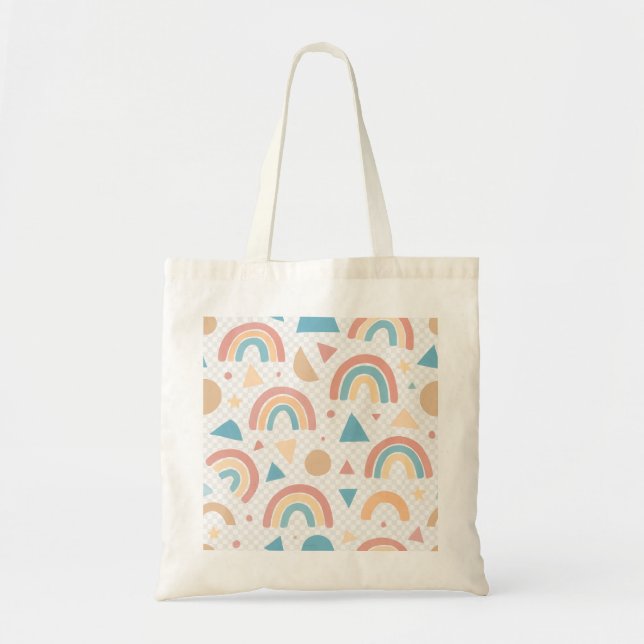 Pastel Rainbow Mönster Tote Bag Cute, miljövänlig Tygkasse (Framsidan)