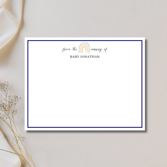 Pastel Rainbow Navy Blue Border Nursery Note Card Inbjudningar (Skapare uppladdad)
