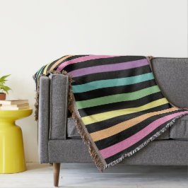 Pastel Rainbow och Black Rand Mönster Filt