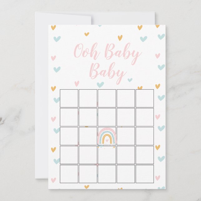 Pastel Rainbow och Hearts Baby Shower Bingo Card Inbjudningar (Framsida)