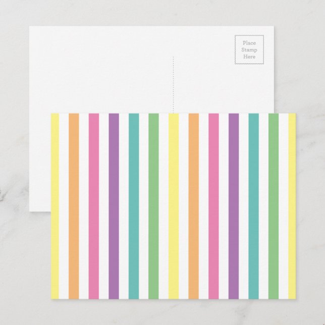 Pastel Rainbow och White Rand Mönster Vykort (Fram/baksida)