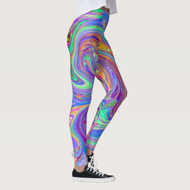 Pastel Rainbow of Färg Groovy Abstrakt Retro Art Leggings (Höger)
