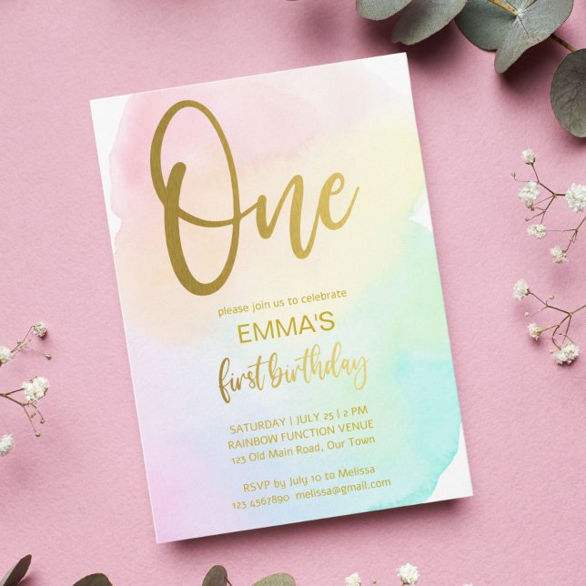 Pastel rainbow ombre, första födelsedagsfesten inbjudningar (Skapare uppladdad)