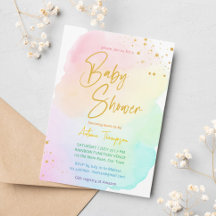 Pastel rainbow ombre guld glitter babydusch