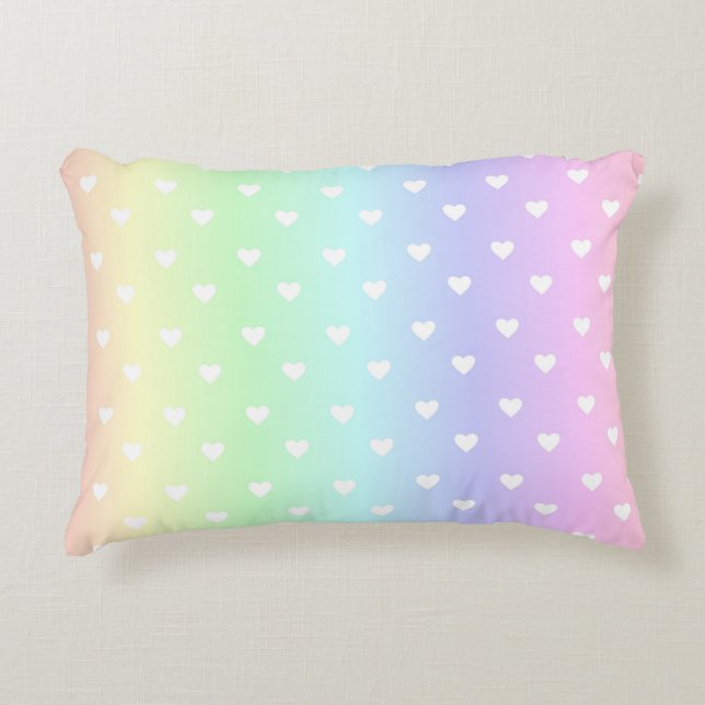 Pastel Rainbow Ombre Hearts Mönster Prydnadskudde (Framsidan)