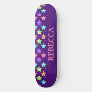 Pastel Rainbow Ombre Stars på Lila Bakgrund Mini Skateboard Bräda 18,5 Cm