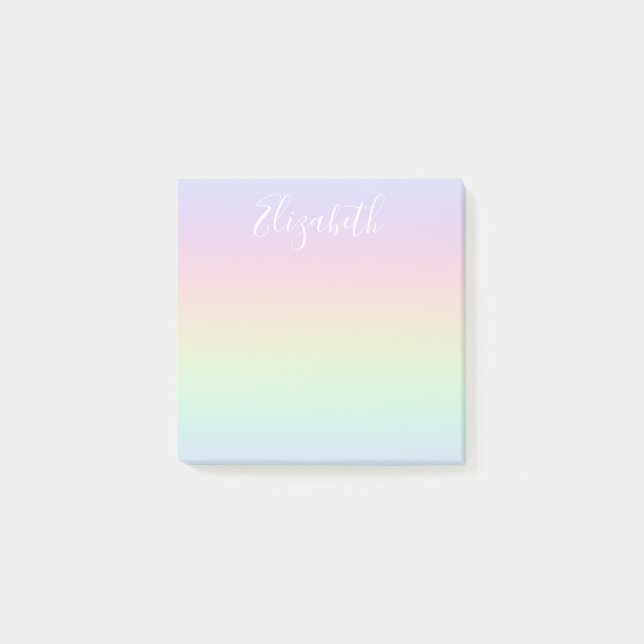 Pastel Rainbow Ombre White Calligraphy Post-it Block (Framsida)