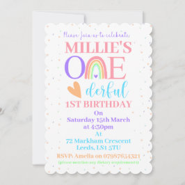 Pastel Rainbow ONEderful 1st Birthday Party Inbjud Inbjudningar
