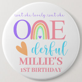 Pastel Rainbow ONEderful 1st Birthday Round Badge Knapp