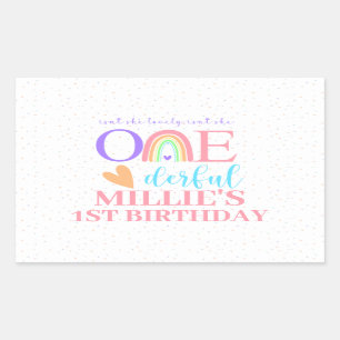 Pastel Rainbow ONEderful 1st Birthday Stickers Rektangulärt Klistermärke