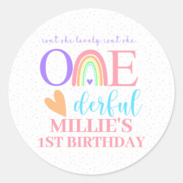 Pastel Rainbow ONEderful 1st Birthday Stickers Runt Klistermärke