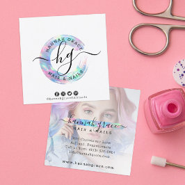 Pastel Rainbow Paint Swash Anpassningsbar Logotyp  Fyrkantigt Visitkort