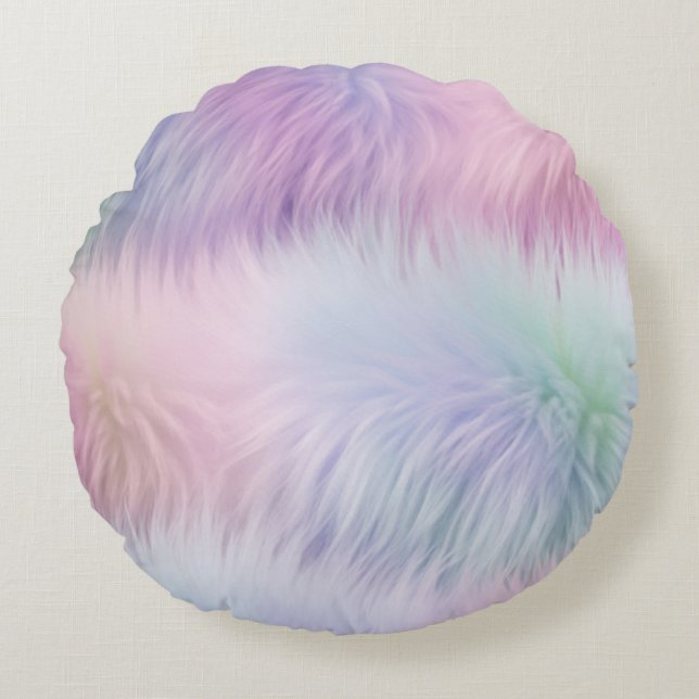 Pastel Rainbow Päls Rund Kudde (Framsidan)