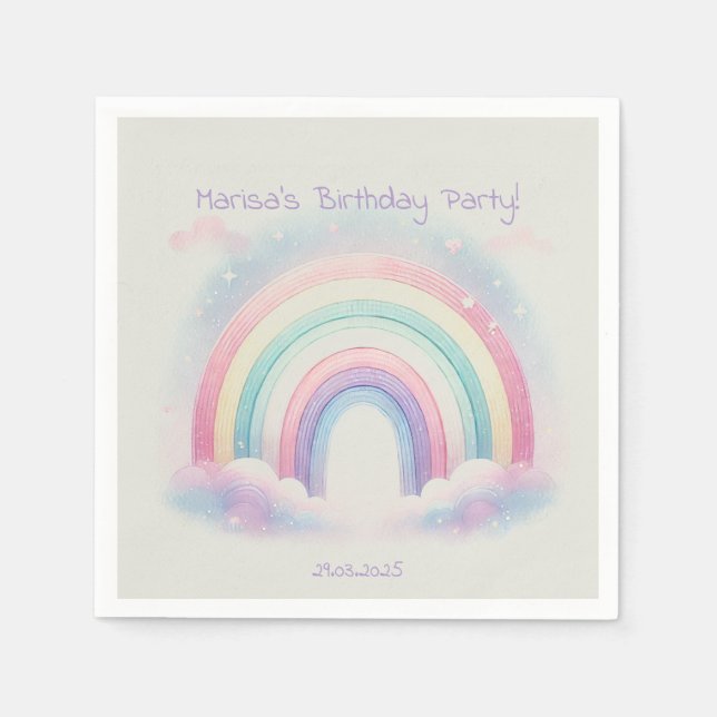 Pastel Rainbow Papper Napkins - Födelsedagsfest Pappersservett (Framsidan)