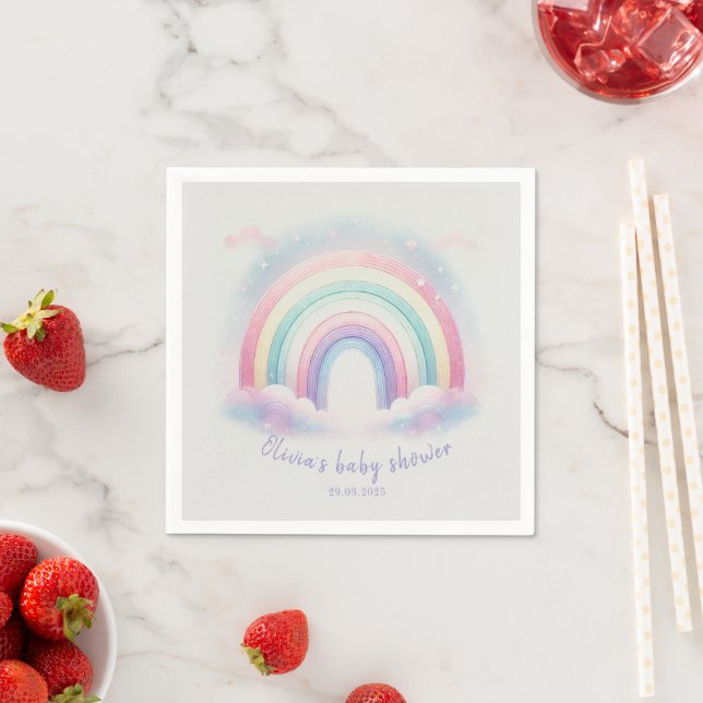 Pastel Rainbow Papper Napkins for Baby Shower Pappersservett (Insitu)