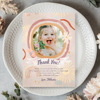 Pastel Rainbow Pink Birthday Photo Thank You Card Tack Kort