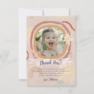 Pastel Rainbow Pink Birthday Photo Thank You Card Tack Kort