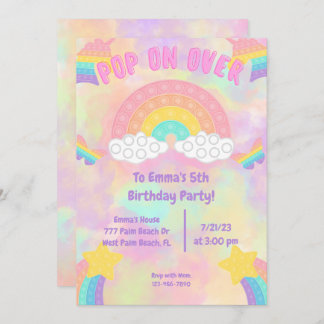 Pastel Rainbow Pop på Pop it Girls Birthday Inbjudningar