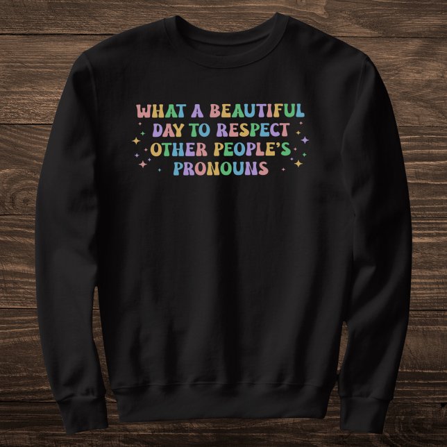 Pastel Rainbow Pronoun Respect Lång Ärmad Tröja (Skapare uppladdad)