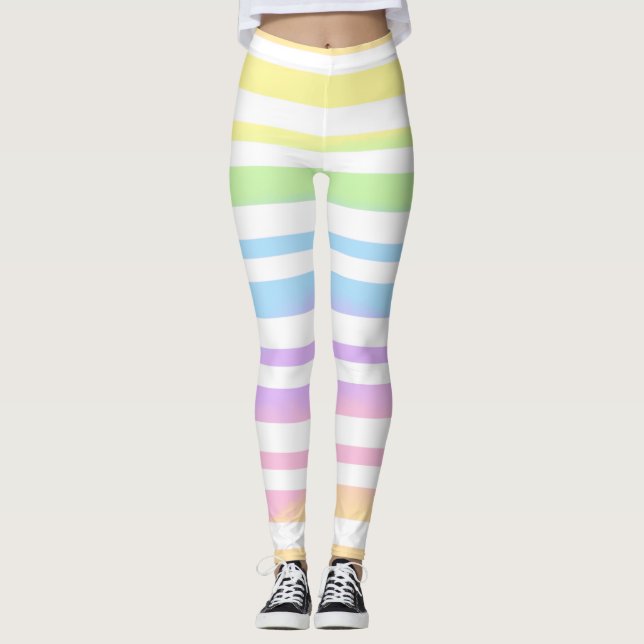 Pastel Rainbow Rand Abstrakt Oskärpa Art Design Leggings (Framsida)
