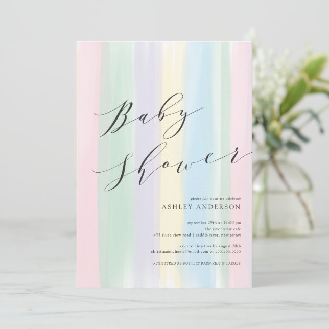 Pastel Rainbow rand Baby Shower-inbjudan Inbjudningar (Stående Fram)