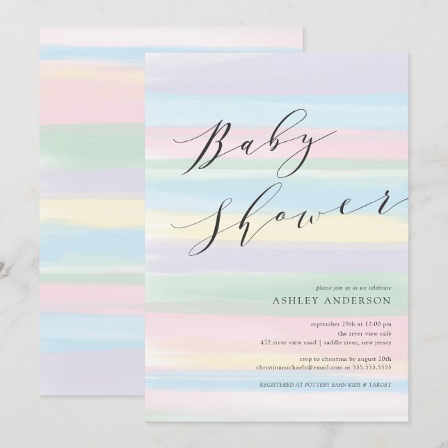 Pastel Rainbow rand Baby Shower Inbjudningar (Fram/baksida)