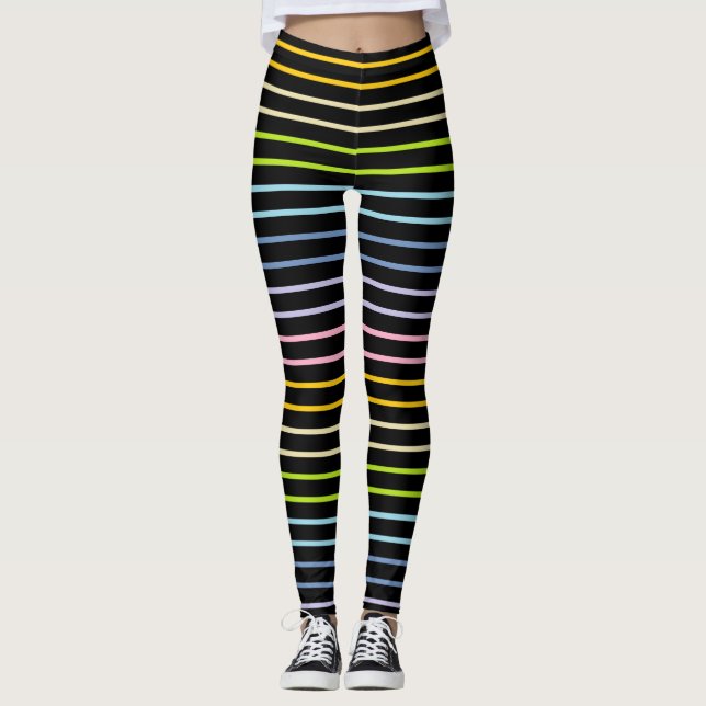 Pastel Rainbow Rand Black, konturerad Leggings (Framsida)