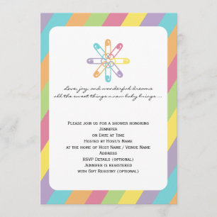 Pastel Rainbow Rand Diaper Pin Baby Shower Inbjudningar
