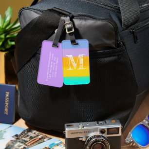 Pastel Rainbow Rand   Inledande Brev Monogram Bagagebricka