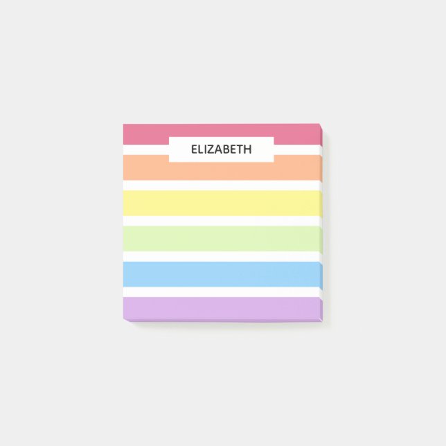 Pastel Rainbow Rand Namn | Anpassa Post-it Block (Framsida)