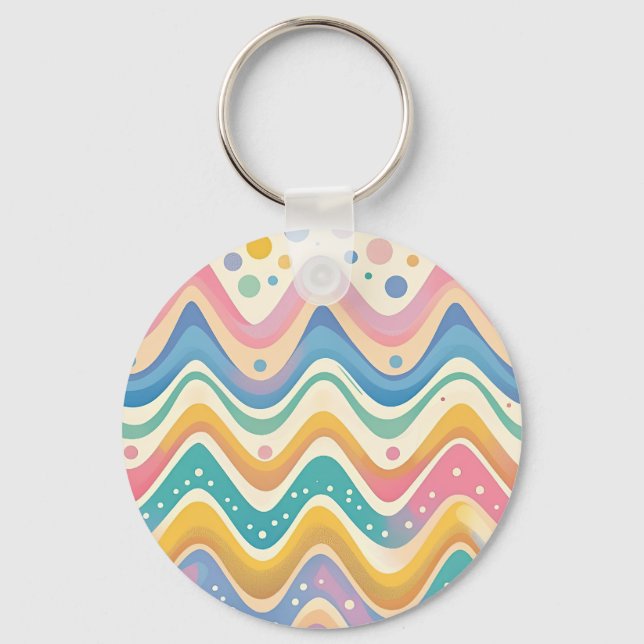 Pastel Rainbow Retro Abstract Design Nyckelring (Framsida)
