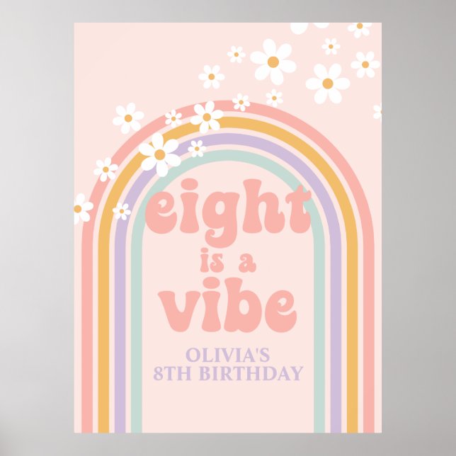 Pastel Rainbow Retro Åtta är en vibe 8:e födelseda Poster (Framsidan)
