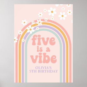 Pastel Rainbow Retro Fem är en vibe 5:e födelsedag Poster
