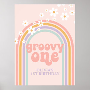 Pastel Rainbow Retro Groovy Ett första födelsedag Poster