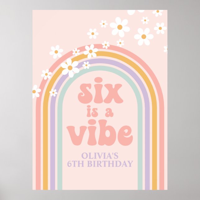 Pastel Rainbow Retro Sex är en Vibe 6e-födelsedag Poster (Framsidan)