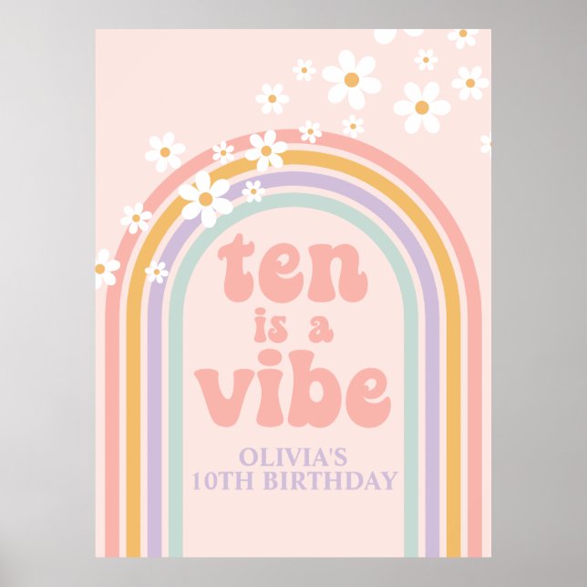 Pastel Rainbow Retro Ten är en stämning 10-årsdag Poster (Framsidan)