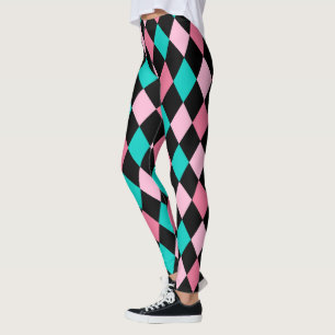 Pastel Rainbow Rhombuses Black Rosa Blue Harlequin Leggings