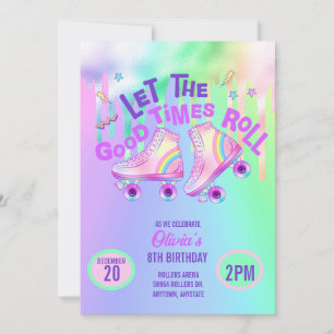 Pastel Rainbow Roller Skating Birthday Inbjudningar