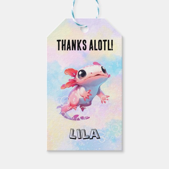 Pastel Rainbow Rosa Axolotl Birthday-favorittaggar Presentetikett (Framsidan)