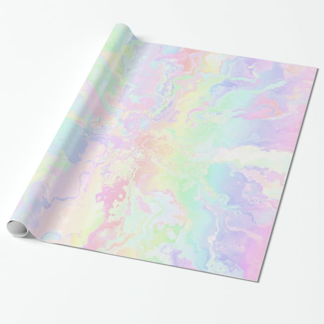 Pastel Rainbow Rosa Blommigt Presentpapper (Utrullad)