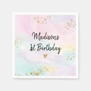 Pastel Rainbow Rosa Guld Birthday Pappersservett